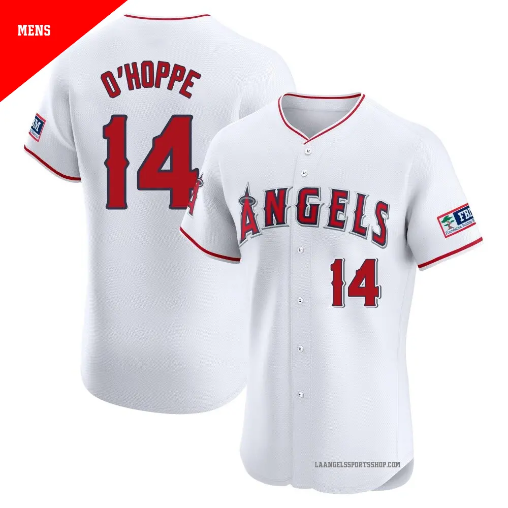 Men's ＃14 Logan O'Hoppe Los Angeles Angels White Elite Home Patch Jersey