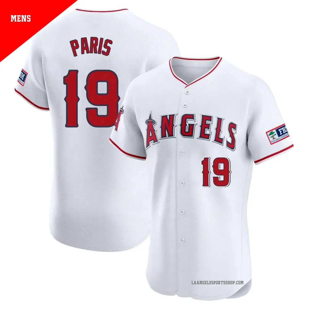 Men's ＃19 Kyren Paris Los Angeles Angels White Elite Home Patch Jersey