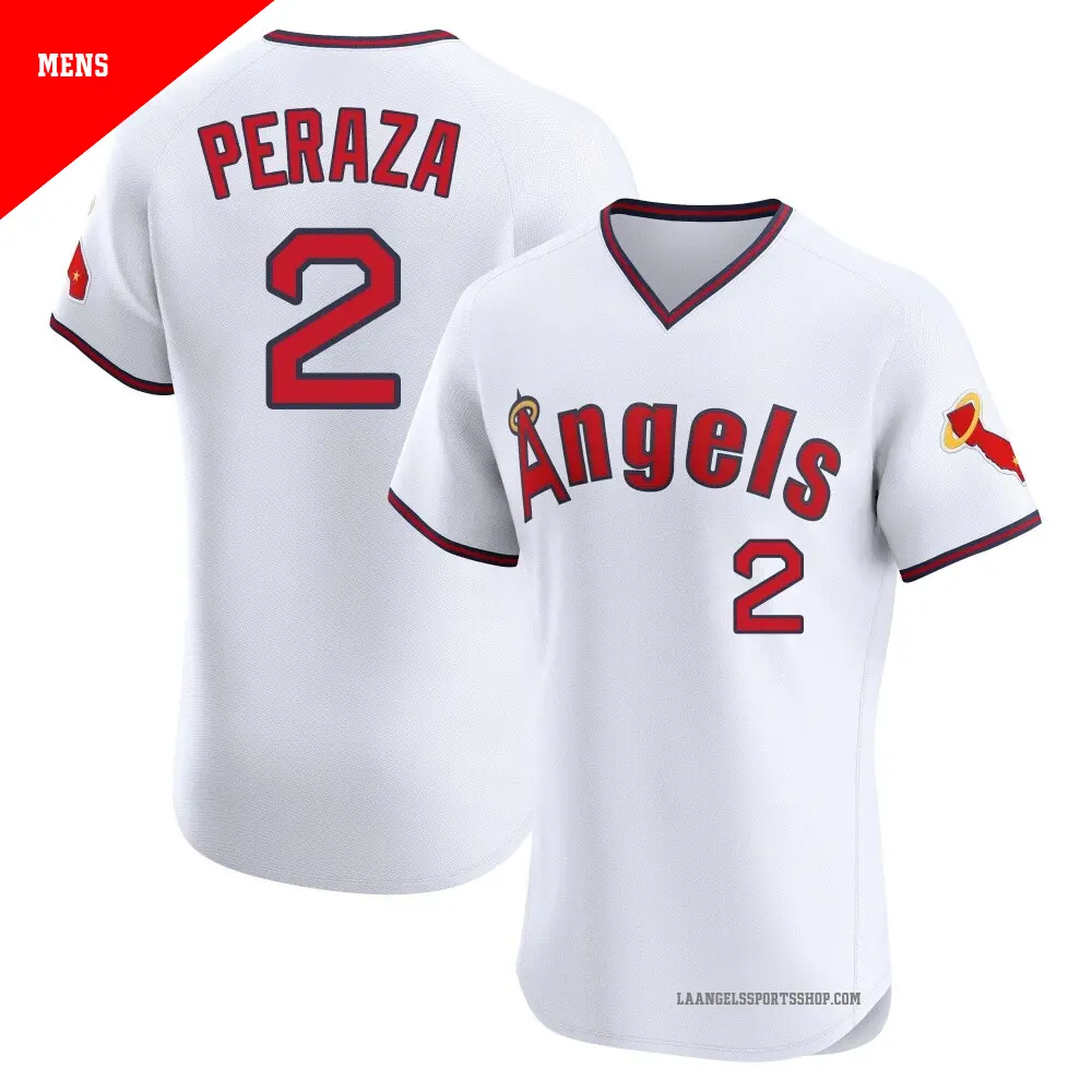Men's ＃2 Oswald Peraza Los Angeles Angels White Elite Alternate 2 Jersey