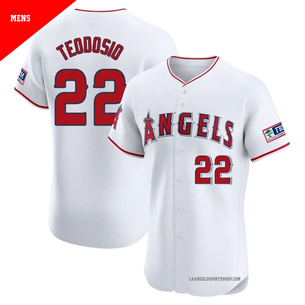 Men's ＃22 Bryce Teodosio Los Angeles Angels White Elite Home Patch Jersey