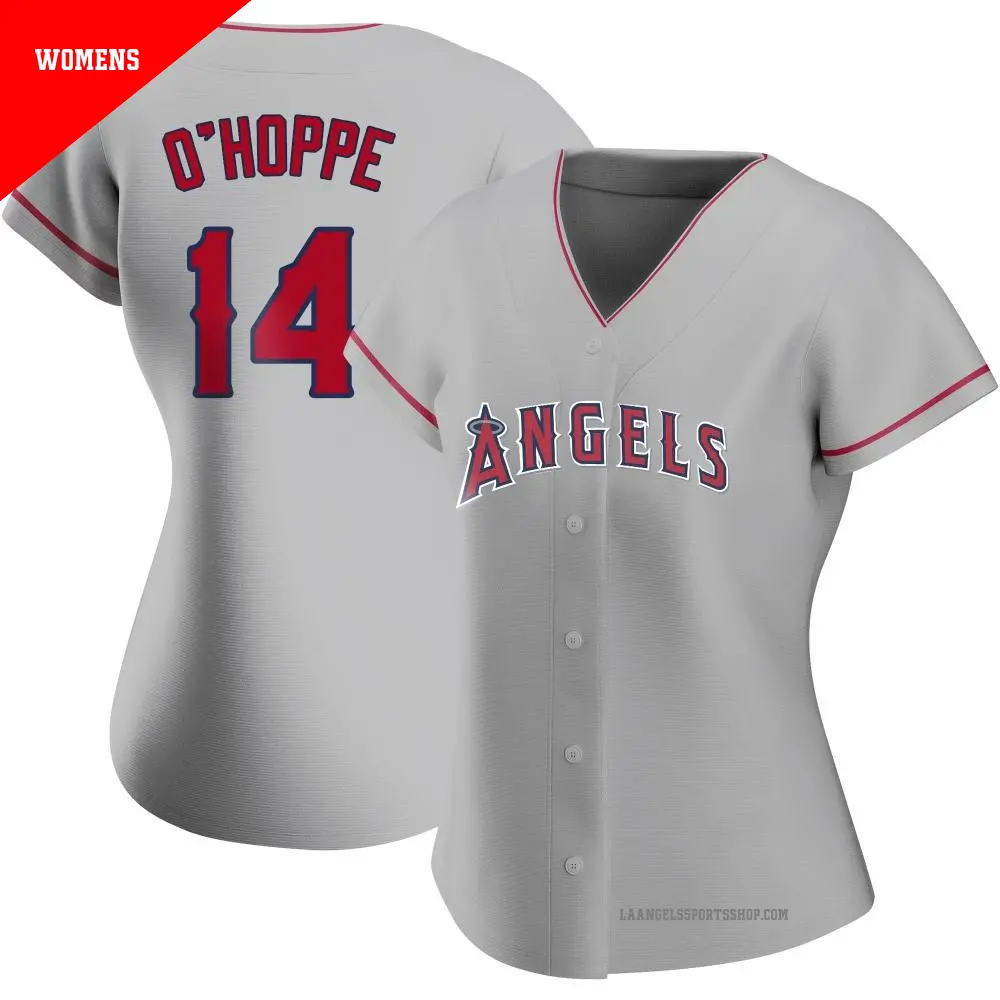 Women's ＃14 Logan O'Hoppe Los Angeles Angels Authentic Silver Road Jersey