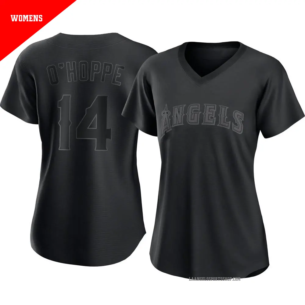 Women's ＃14 Logan O'Hoppe Los Angeles Angels Black Authentic Pitch Fashion Jersey
