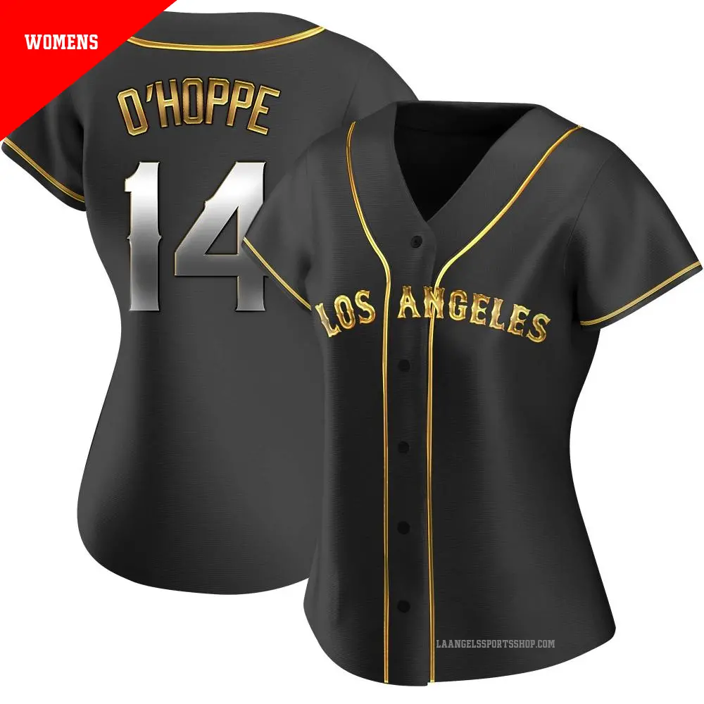Women's ＃14 Logan O'Hoppe Los Angeles Angels Gold Replica Black en Alternate Jersey