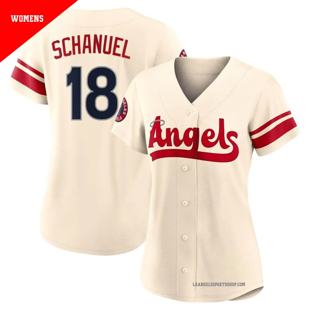 Women's ＃18 Nolan Schanuel Los Angeles Angels Cream Replica 2022 City Connect Jersey