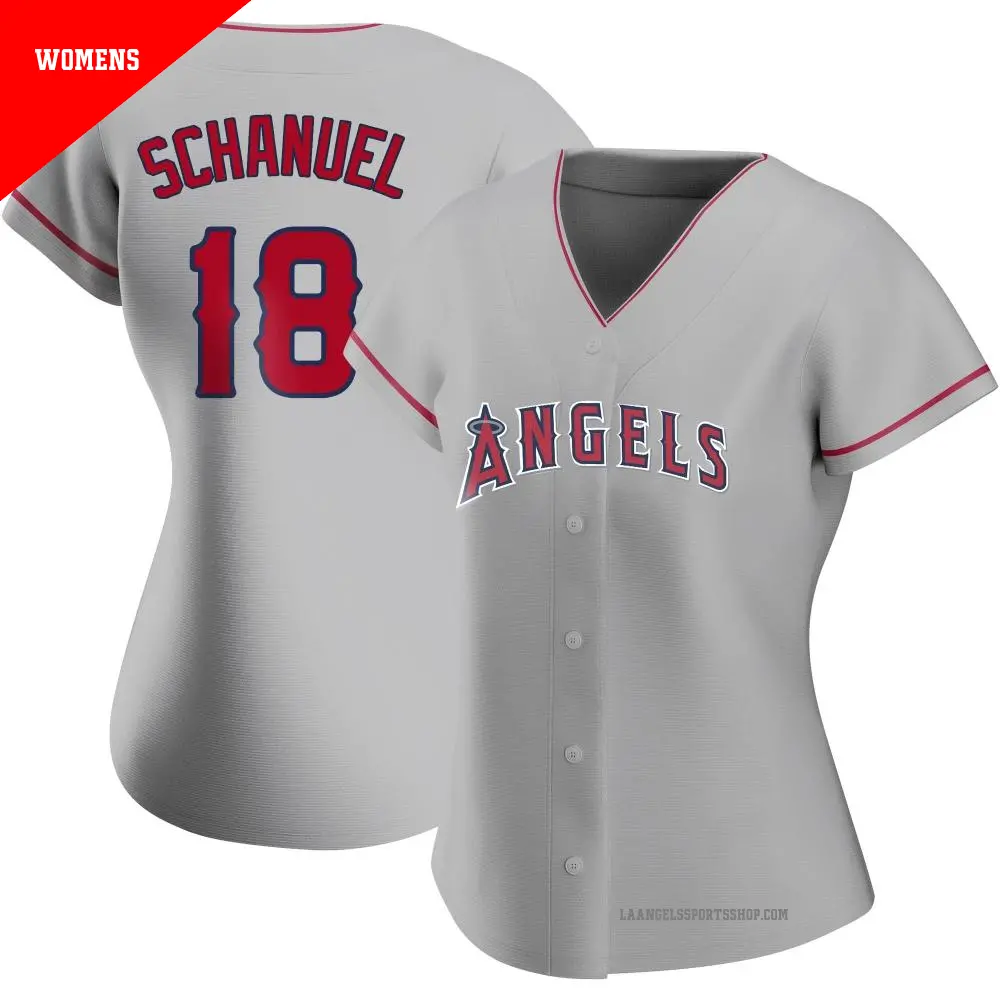 Women's ＃18 Nolan Schanuel Los Angeles Angels Replica Silver Road Jersey