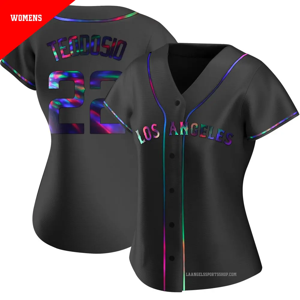 Women's ＃22 Bryce Teodosio Los Angeles Angels Black Replica Holographic Alternate Jersey