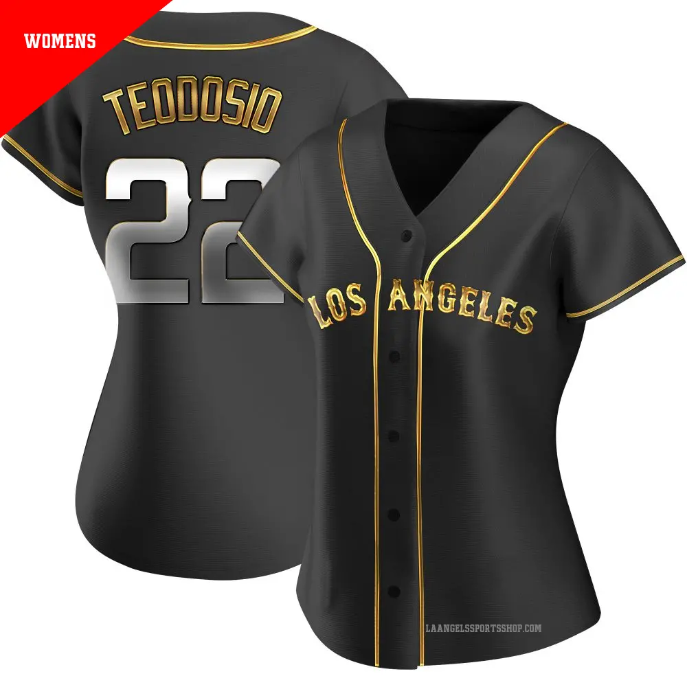 Women's ＃22 Bryce Teodosio Los Angeles Angels Gold Replica Black en Alternate Jersey