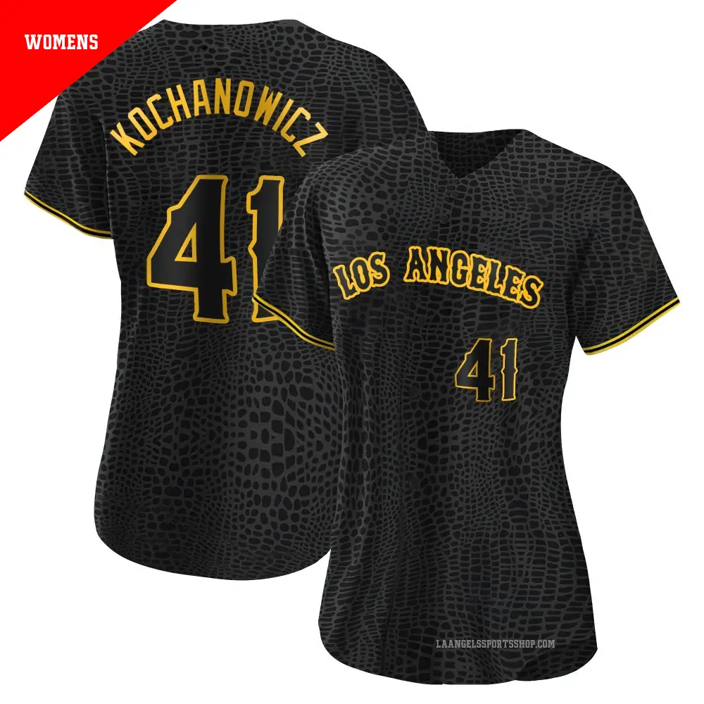 Women's ＃41 Jack Kochanowicz Los Angeles Angels Black Replica Snake Skin City Jersey