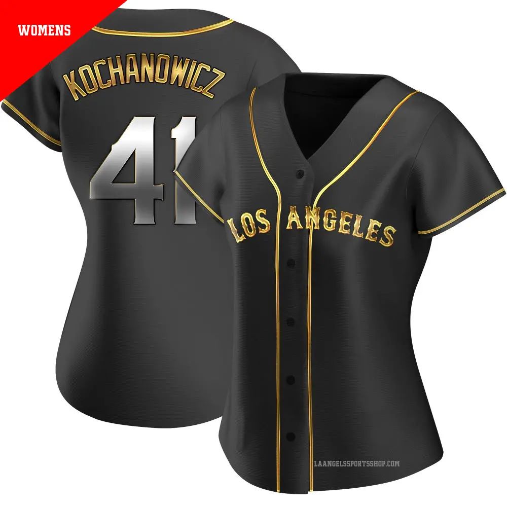 Women's ＃41 Jack Kochanowicz Los Angeles Angels Gold Replica Black en Alternate Jersey