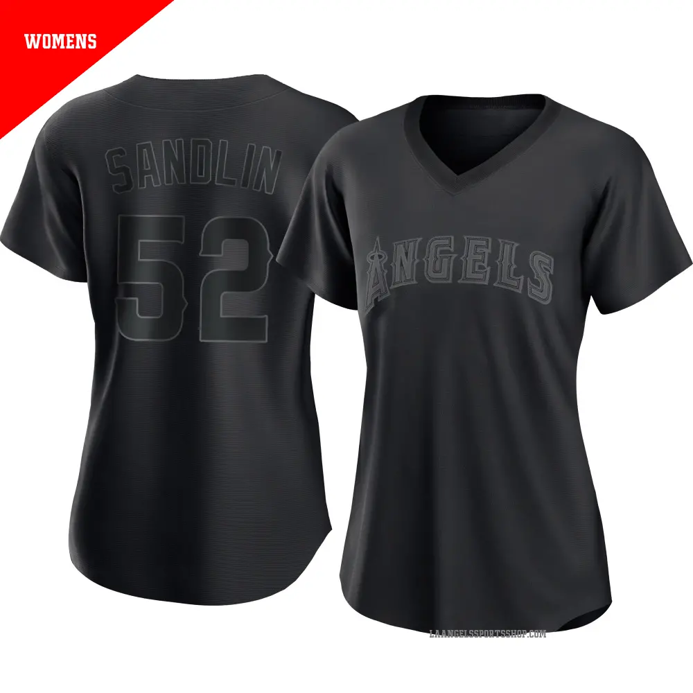 Women's ＃52 Nick Sandlin Los Angeles Angels Black Replica Pitch Fashion Jersey