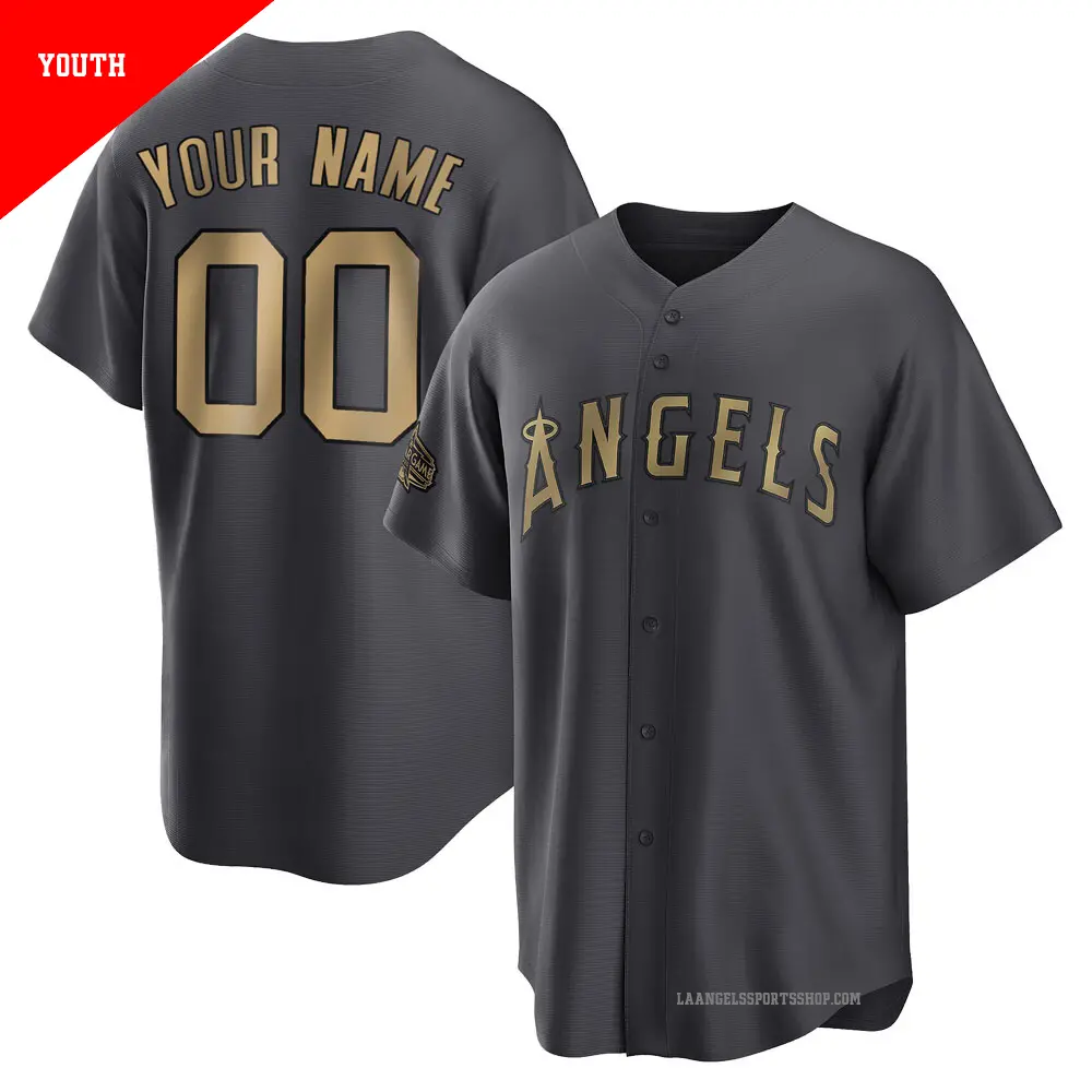 Youth ＃00 Custom Los Angeles Angels Charcoal Game Replica 2022 All-Star Jersey