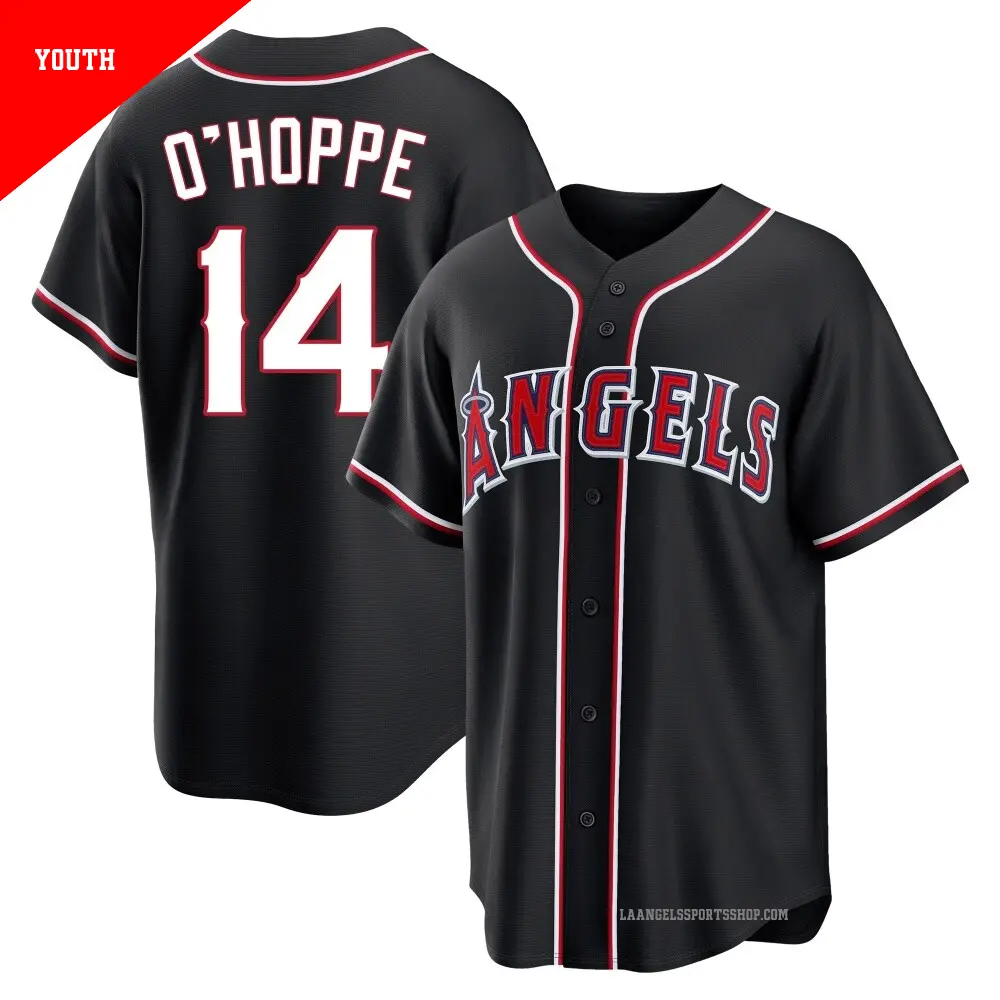 Youth ＃14 Logan O'Hoppe Los Angeles Angels Black Replica Fashion Out Jersey