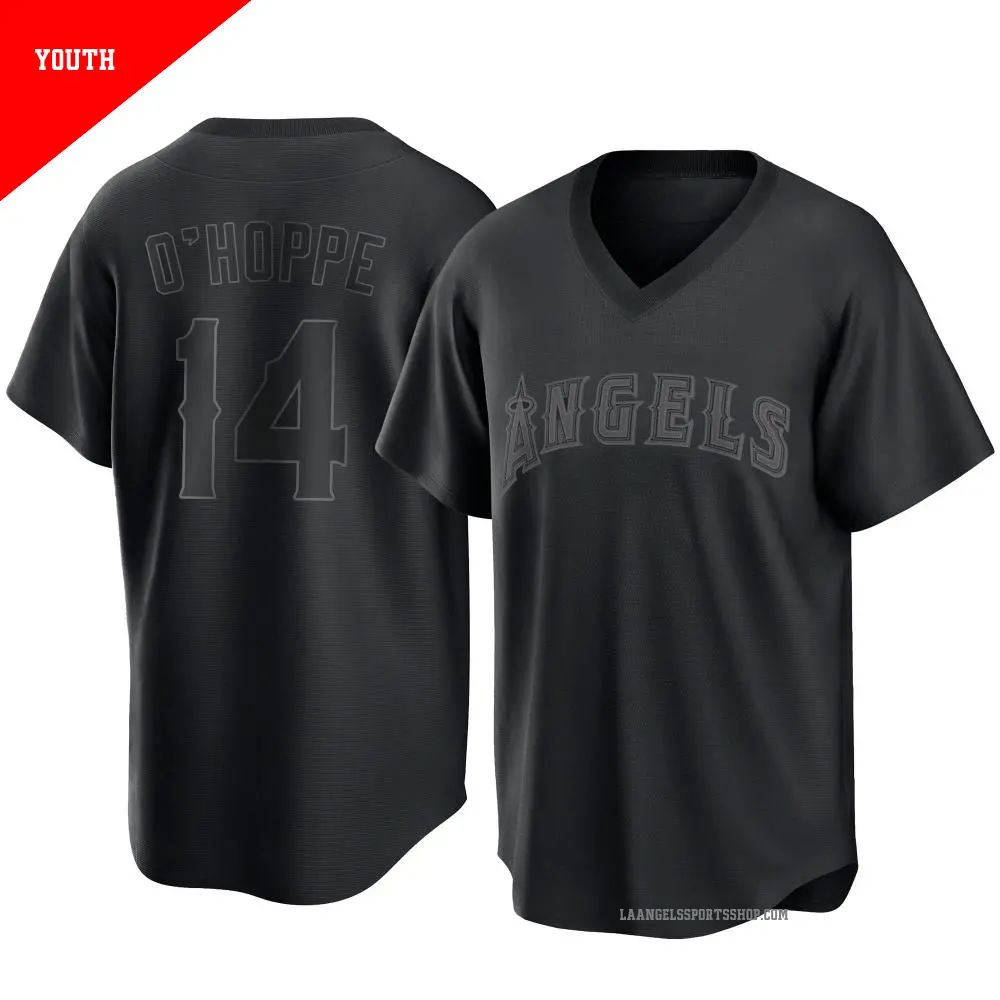 Youth ＃14 Logan O'Hoppe Los Angeles Angels Black Replica Pitch Fashion Jersey