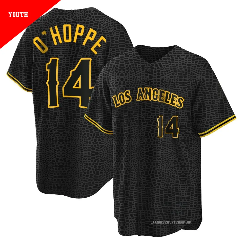 Youth ＃14 Logan O'Hoppe Los Angeles Angels Black Replica Snake Skin City Jersey