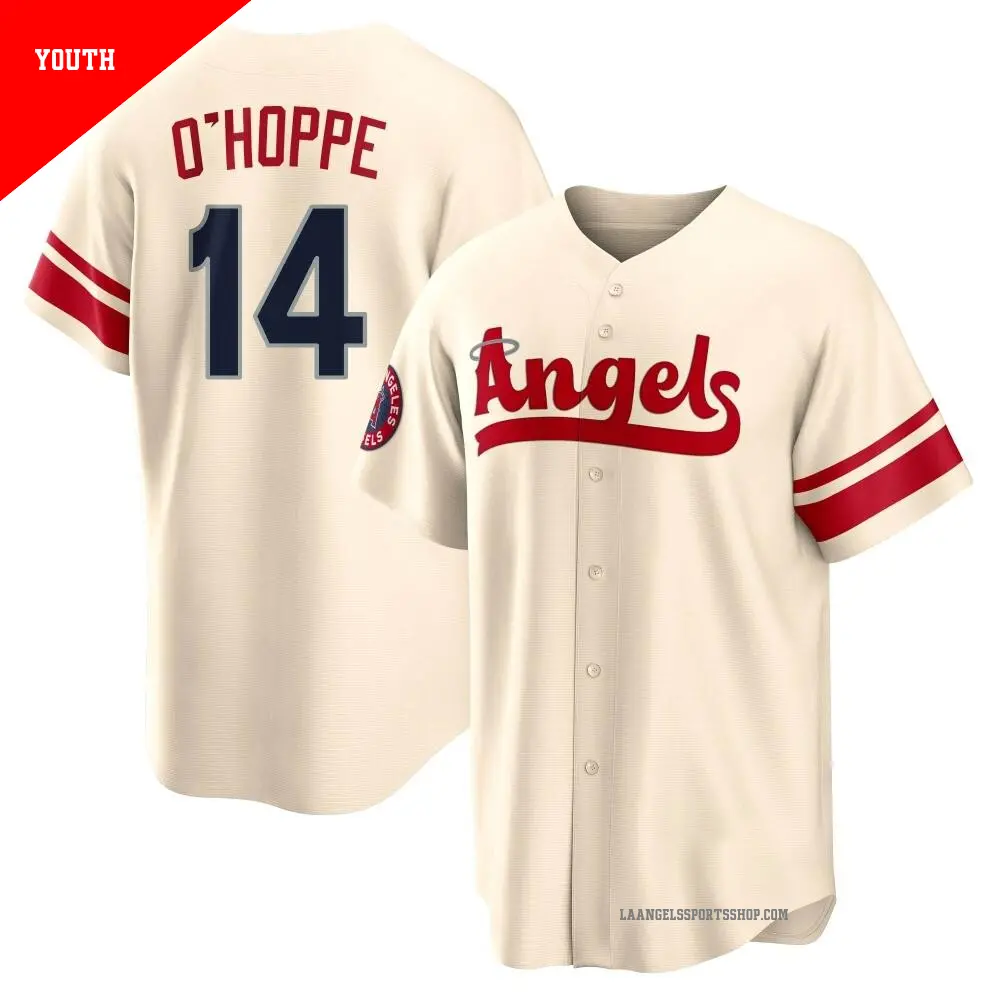 Youth ＃14 Logan O'Hoppe Los Angeles Angels Cream Replica 2022 City Connect Jersey