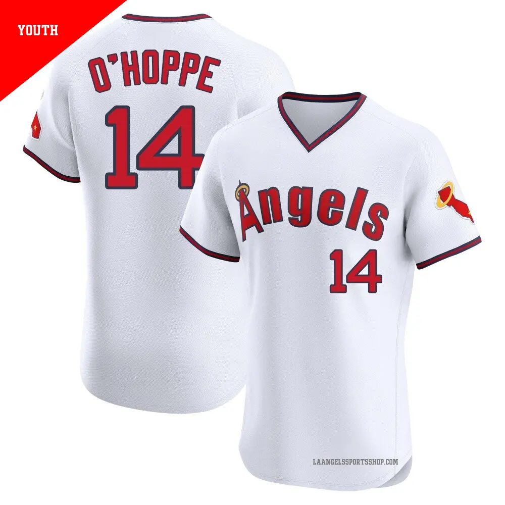 Youth ＃14 Logan O'Hoppe Los Angeles Angels White Elite Alternate 2 Jersey