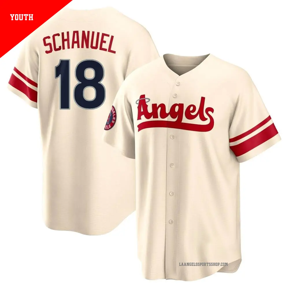 Youth ＃18 Nolan Schanuel Los Angeles Angels Cream Replica 2022 City Connect Jersey