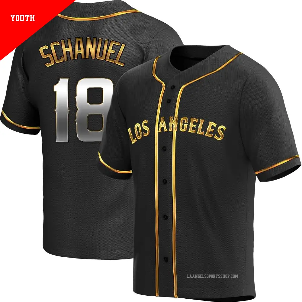 Youth ＃18 Nolan Schanuel Los Angeles Angels Gold Replica Black en Alternate Jersey