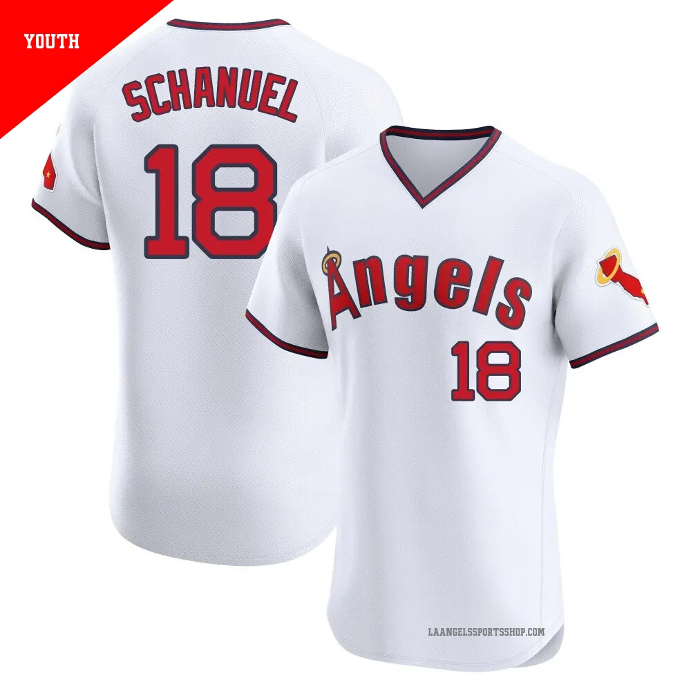Youth ＃18 Nolan Schanuel Los Angeles Angels White Elite Alternate 2 Jersey