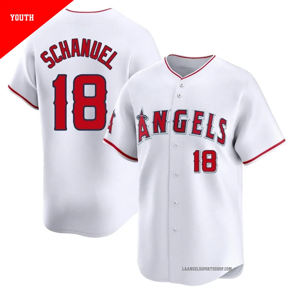 Youth ＃18 Nolan Schanuel Los Angeles Angels White Limited Home Jersey