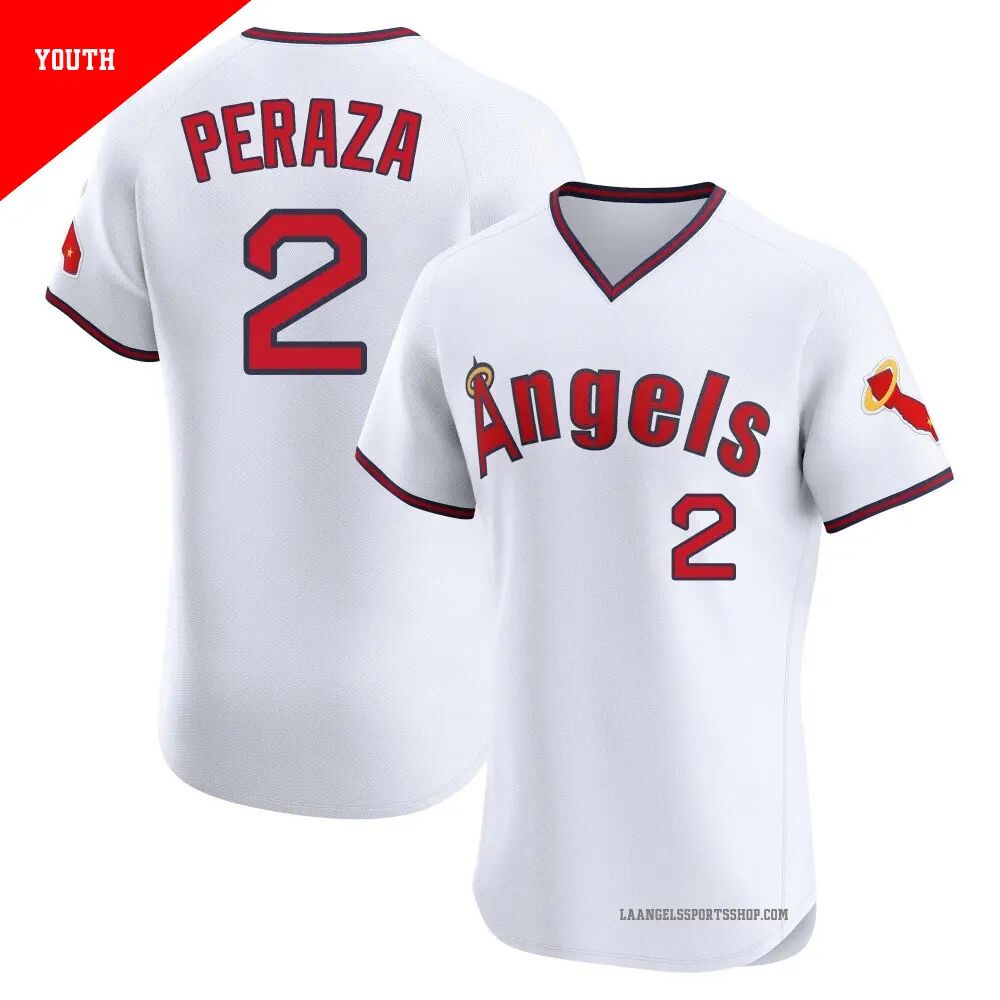 Youth ＃2 Oswald Peraza Los Angeles Angels White Elite Alternate 2 Jersey