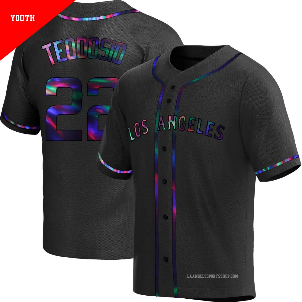 Youth ＃22 Bryce Teodosio Los Angeles Angels Black Replica Holographic Alternate Jersey
