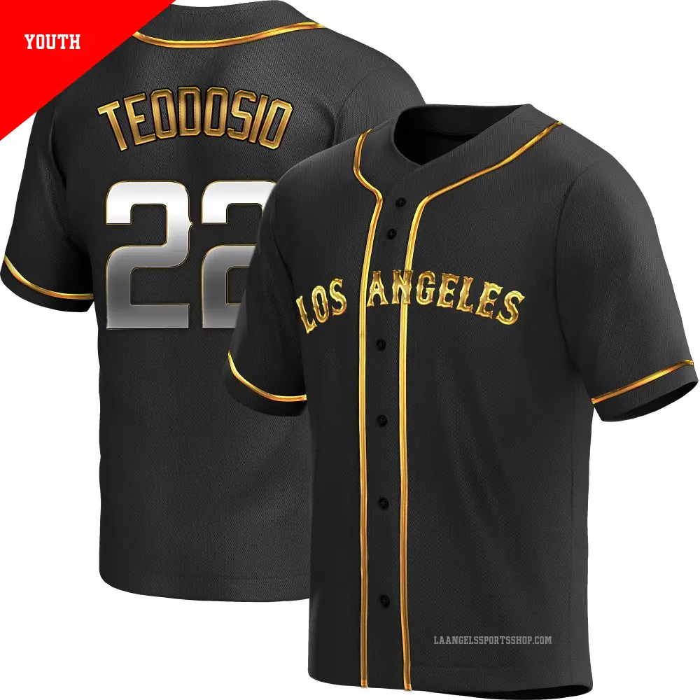 Youth ＃22 Bryce Teodosio Los Angeles Angels Gold Replica Black en Alternate Jersey