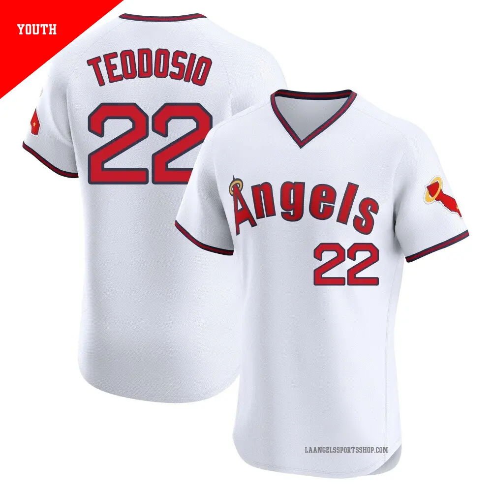 Youth ＃22 Bryce Teodosio Los Angeles Angels White Elite Alternate 2 Jersey