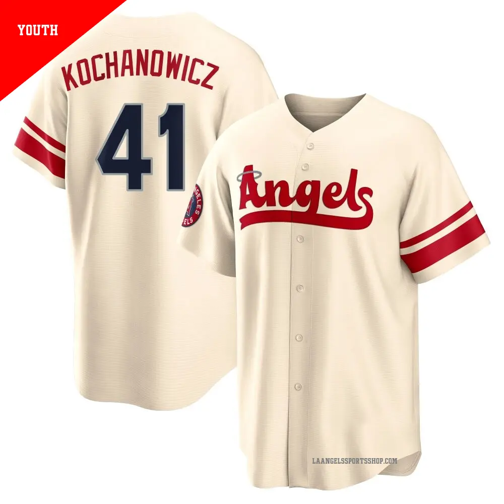 Youth ＃41 Jack Kochanowicz Los Angeles Angels Cream Replica 2022 City Connect Jersey
