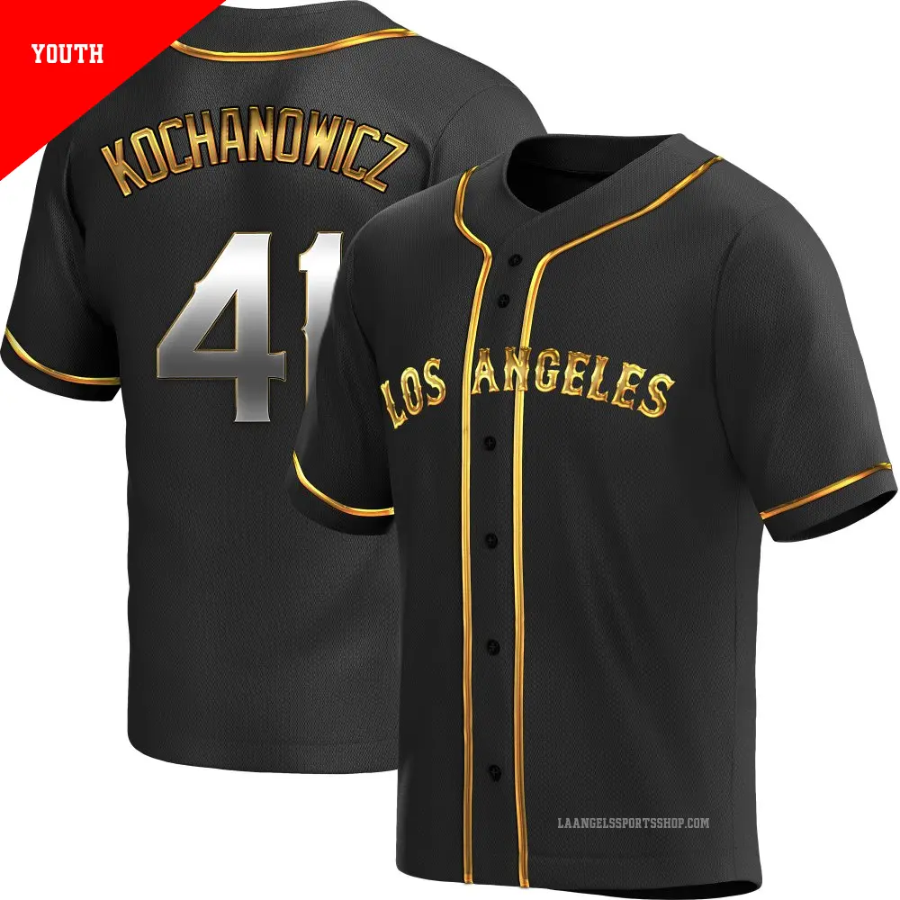 Youth ＃41 Jack Kochanowicz Los Angeles Angels Gold Replica Black en Alternate Jersey